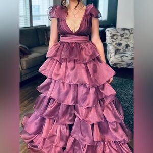 Elegant Plum Tiered Evening Gown